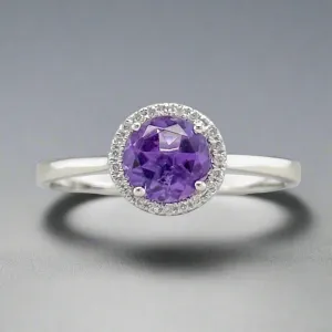 14K W Gold 0.68ct Amethyst & 0.13cttw H-I/SI1-2 Diamond Halo Ring