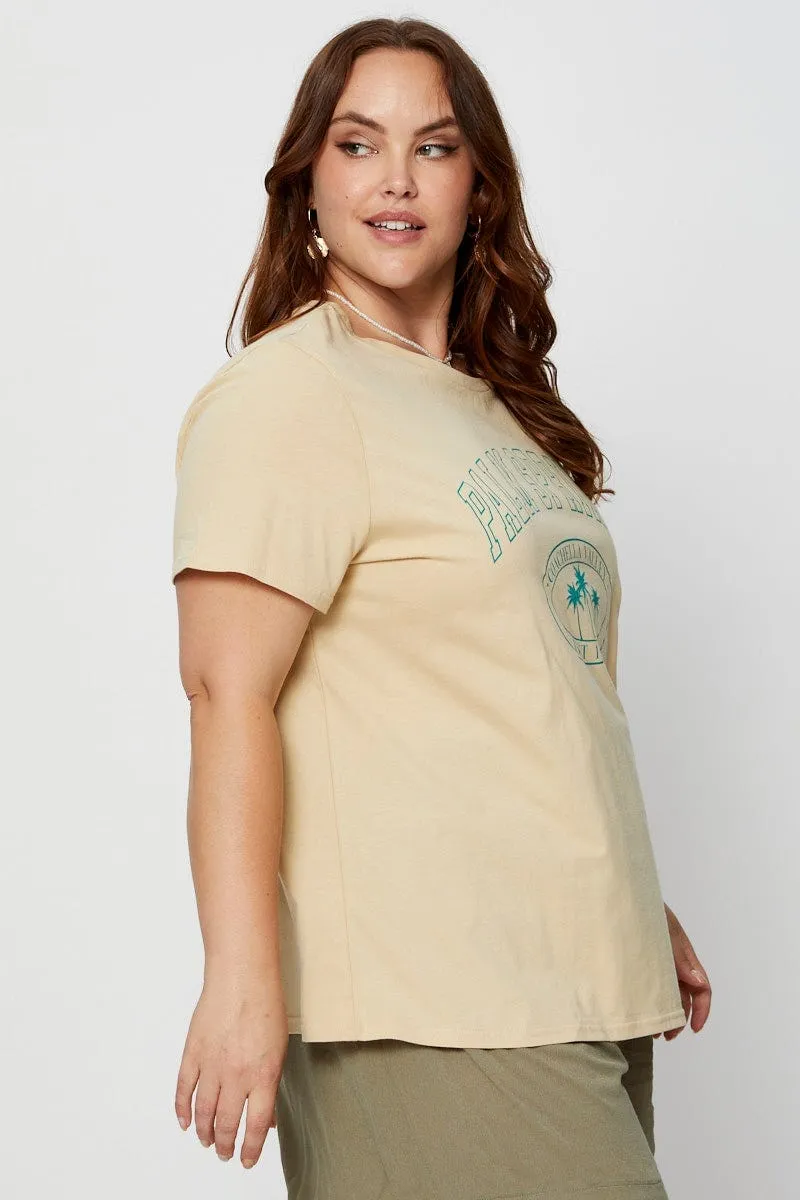 Beige Graphic T-Shirt Crew Neck