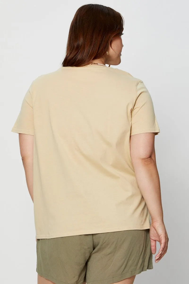 Beige Graphic T-Shirt Crew Neck