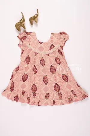 Beige Printed Cotton Frock for Girls