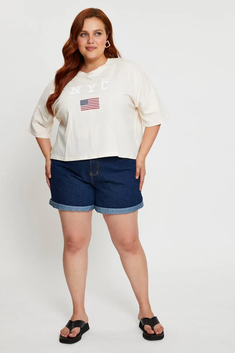 Beige Short Sleeve Crop Jersey Crew Neck