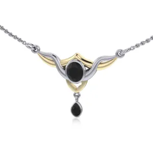 Black Magic Art Deco Triangle Silver & Gold Necklace MNC095