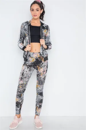 Black Mesh Multi Active Two Piece Legging Jacket Set