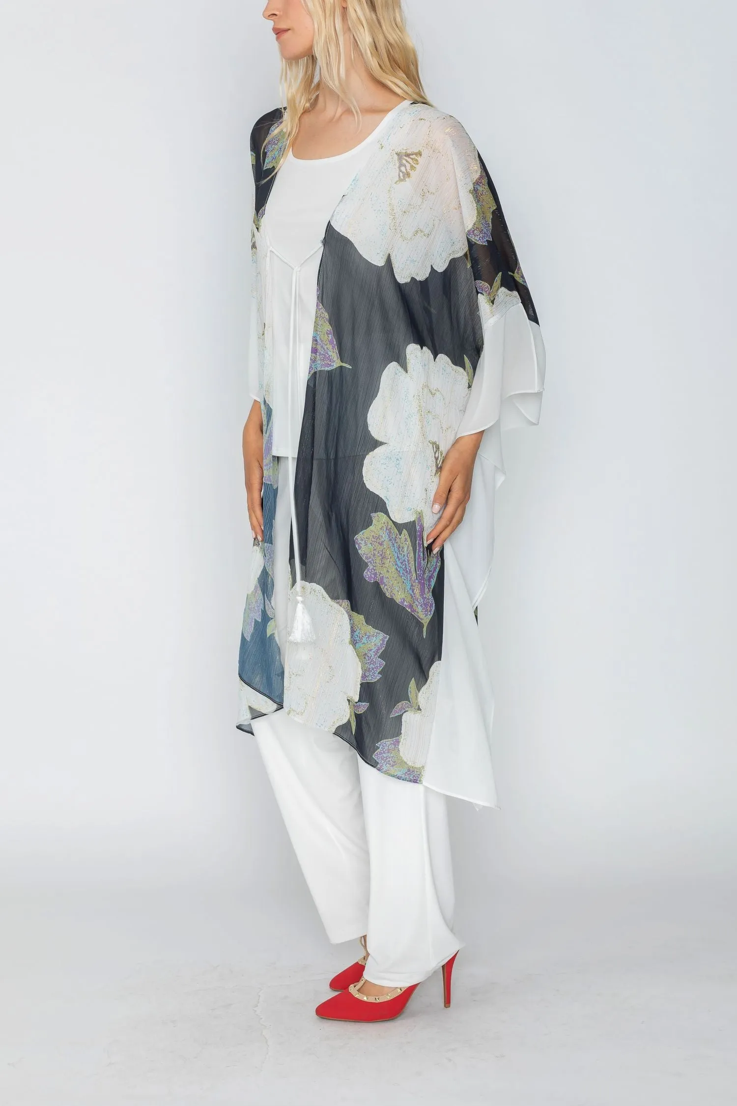 Black Print Chiffon Poncho