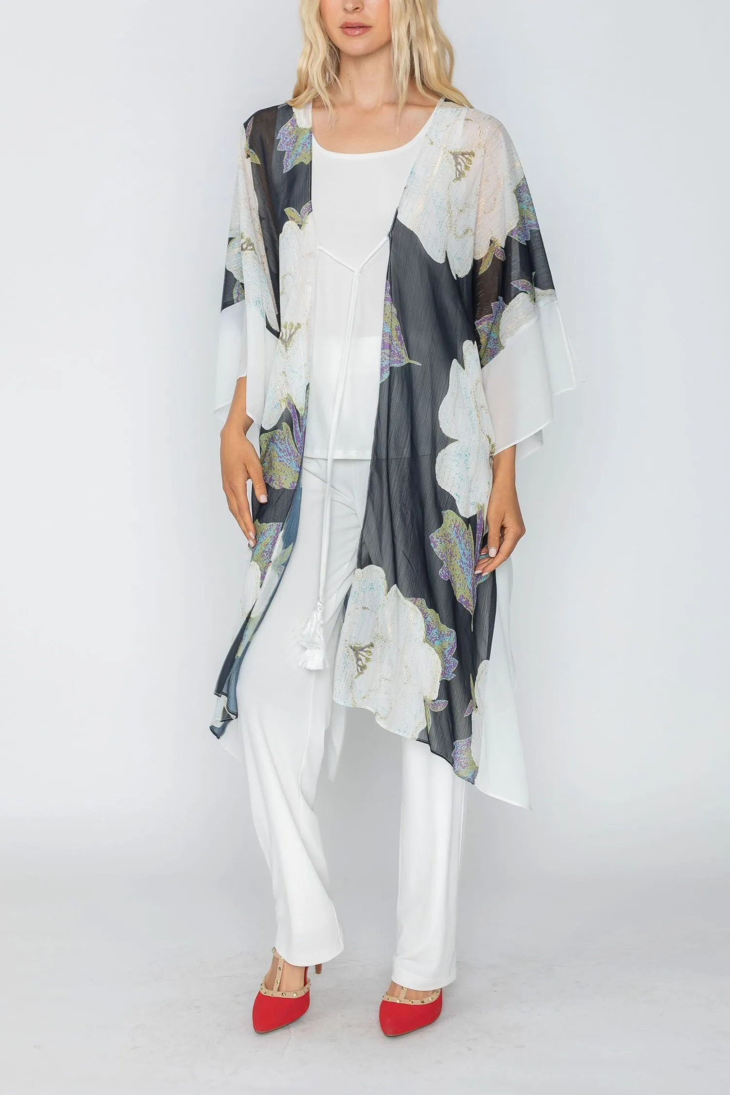 Black Print Chiffon Poncho