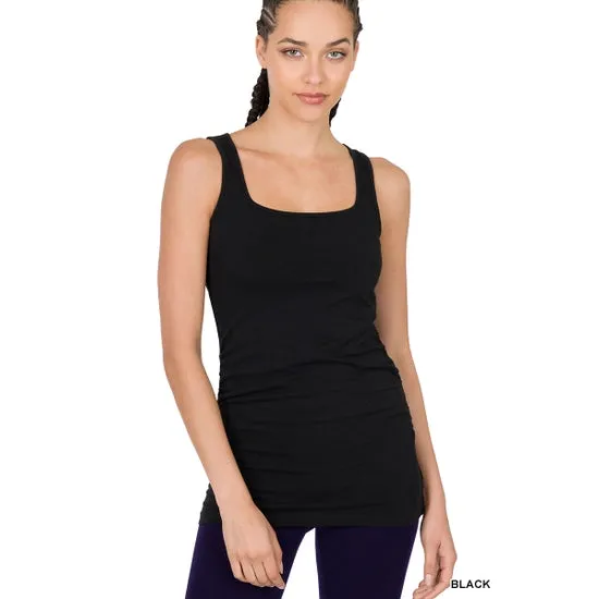 Black Side Ruched Tank Top