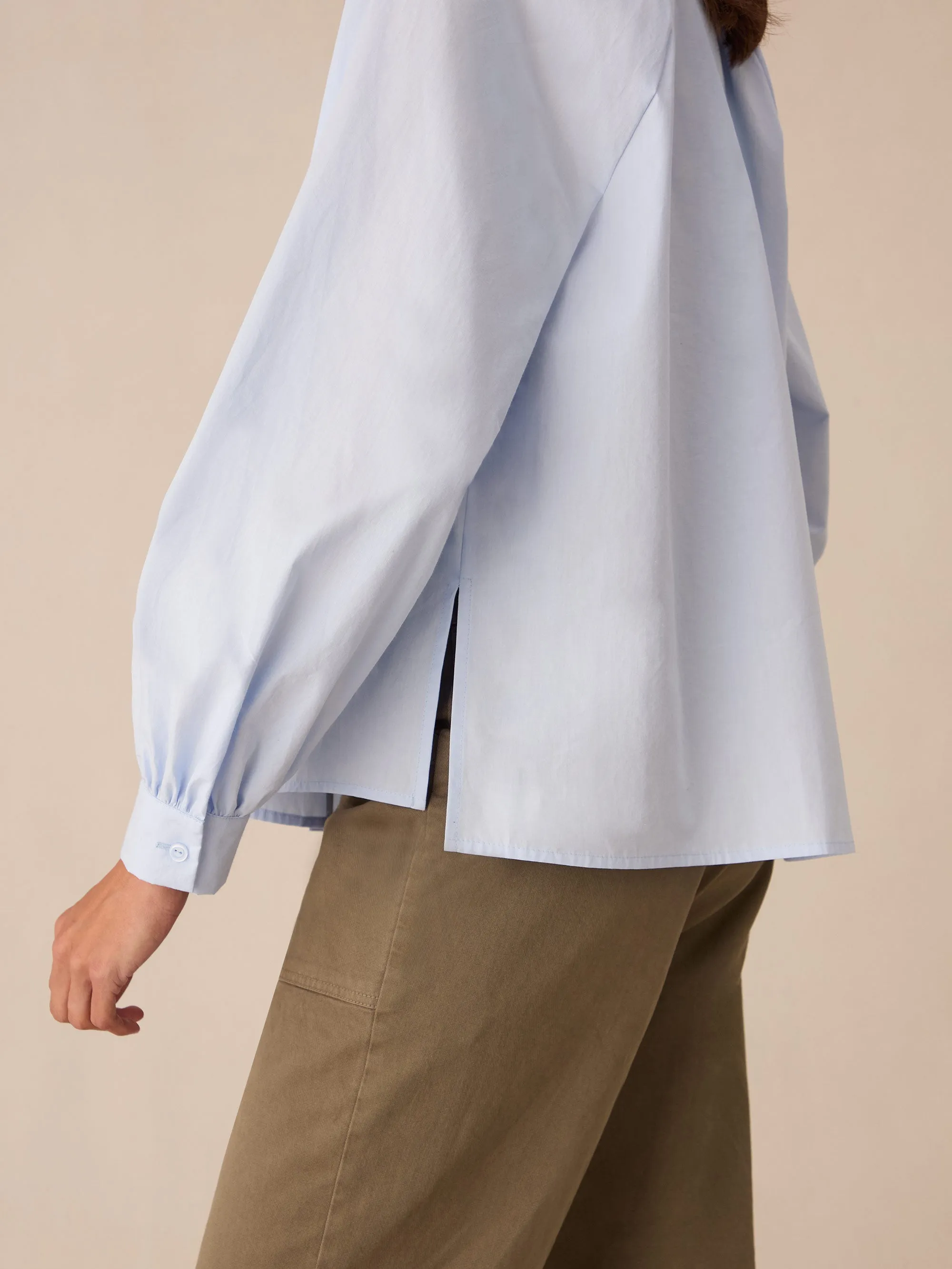 Blue Cotton Gathered Shirt