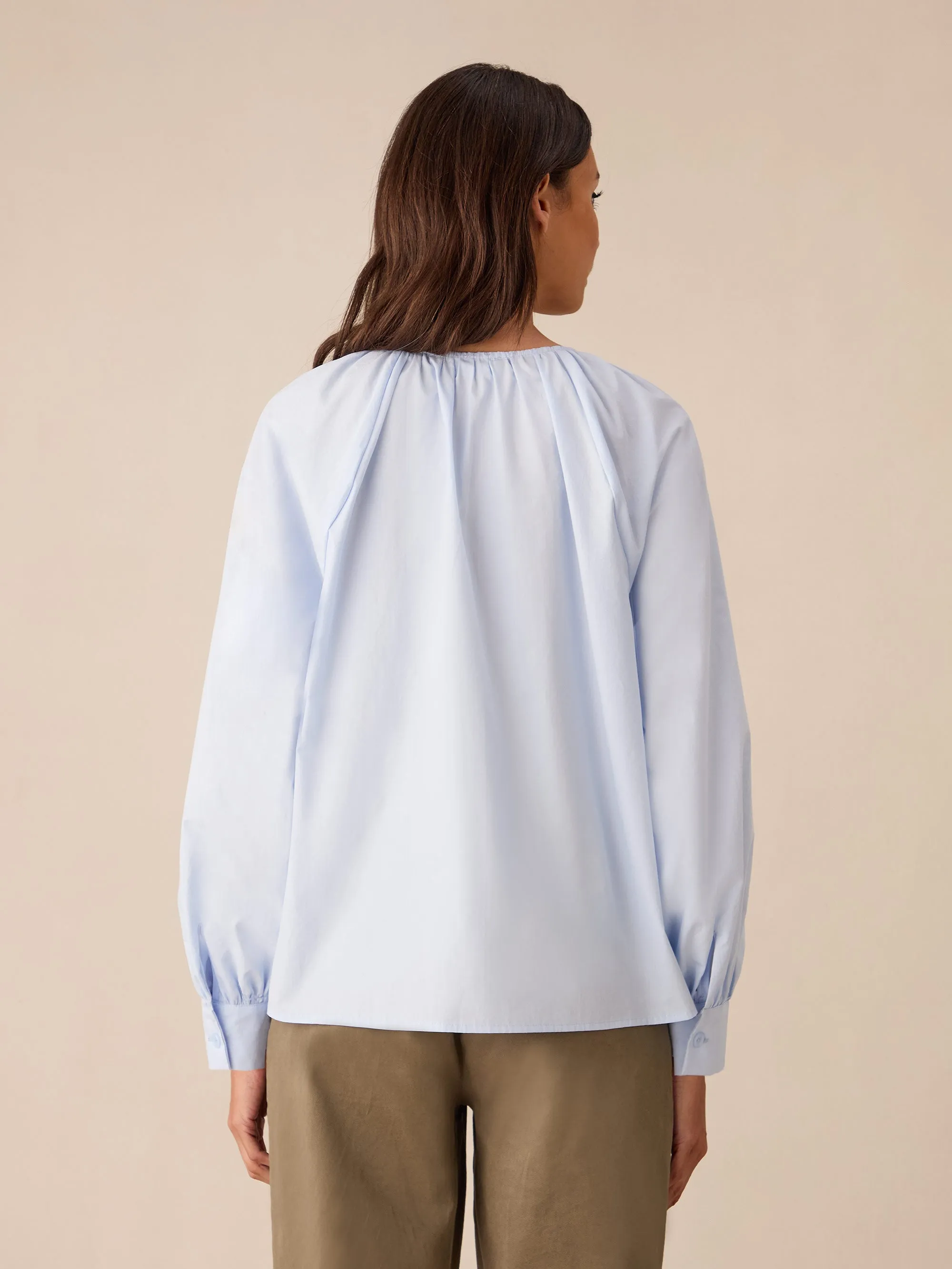 Blue Cotton Gathered Shirt