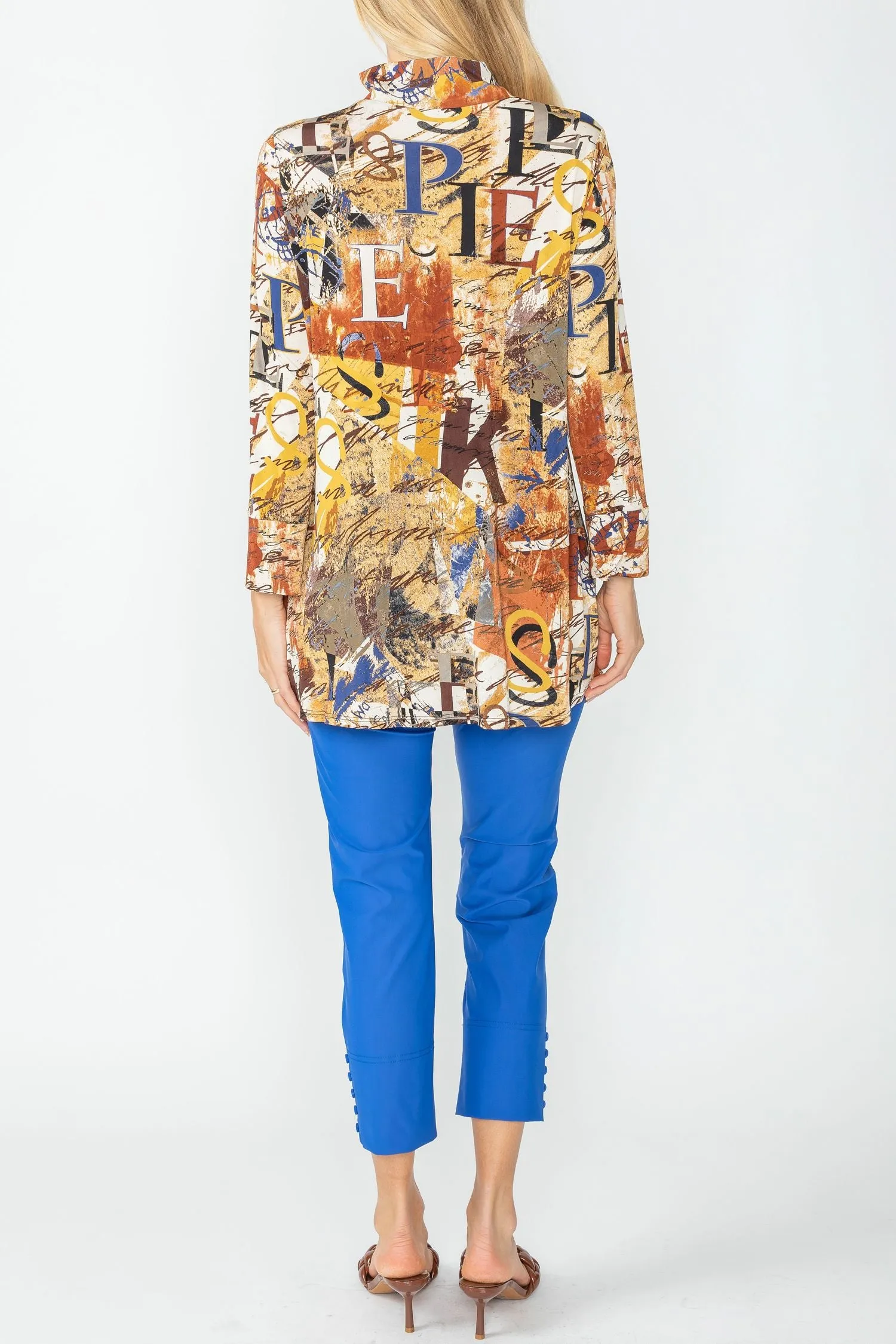 Blue Drape Pocket Hi Neck Letter Print Top