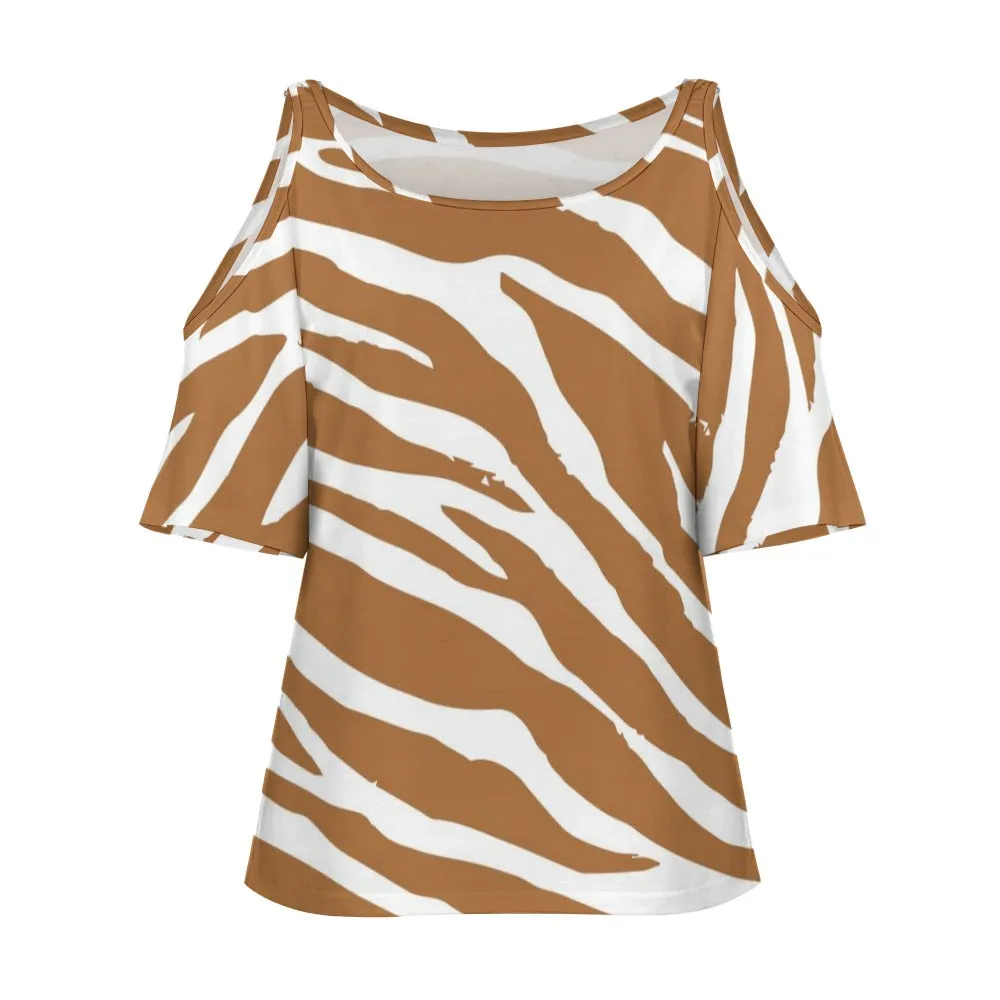 Brown Zebra Cold Shoulder T-shirt