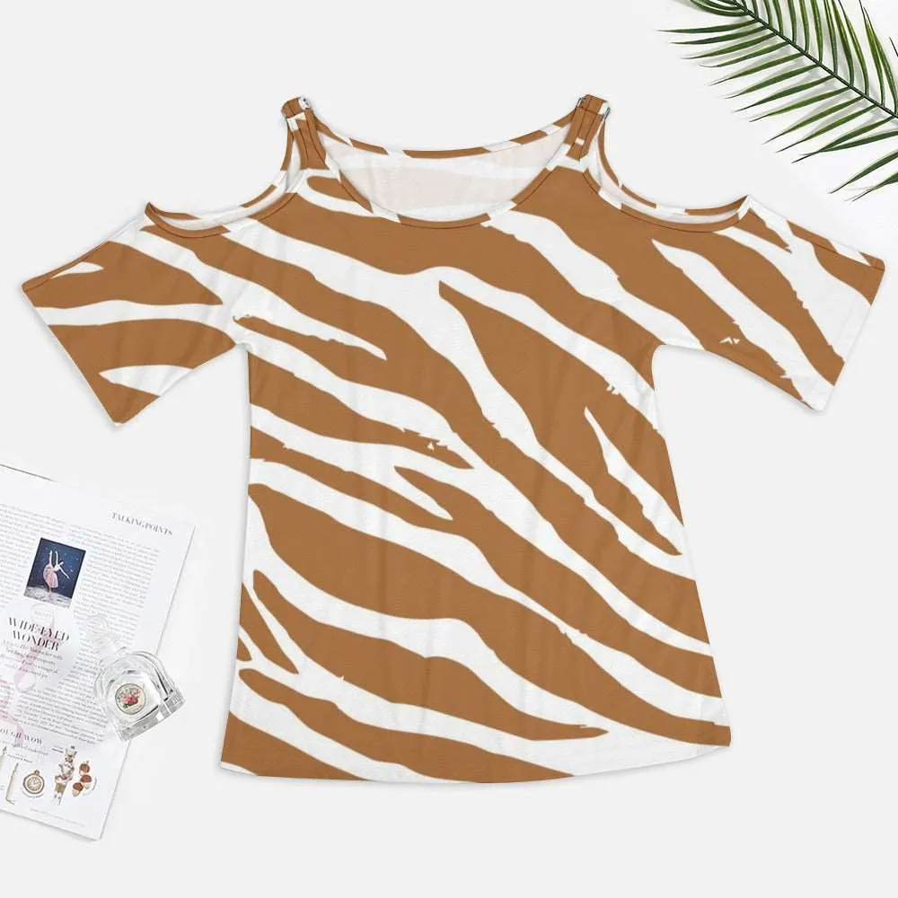 Brown Zebra Cold Shoulder T-shirt