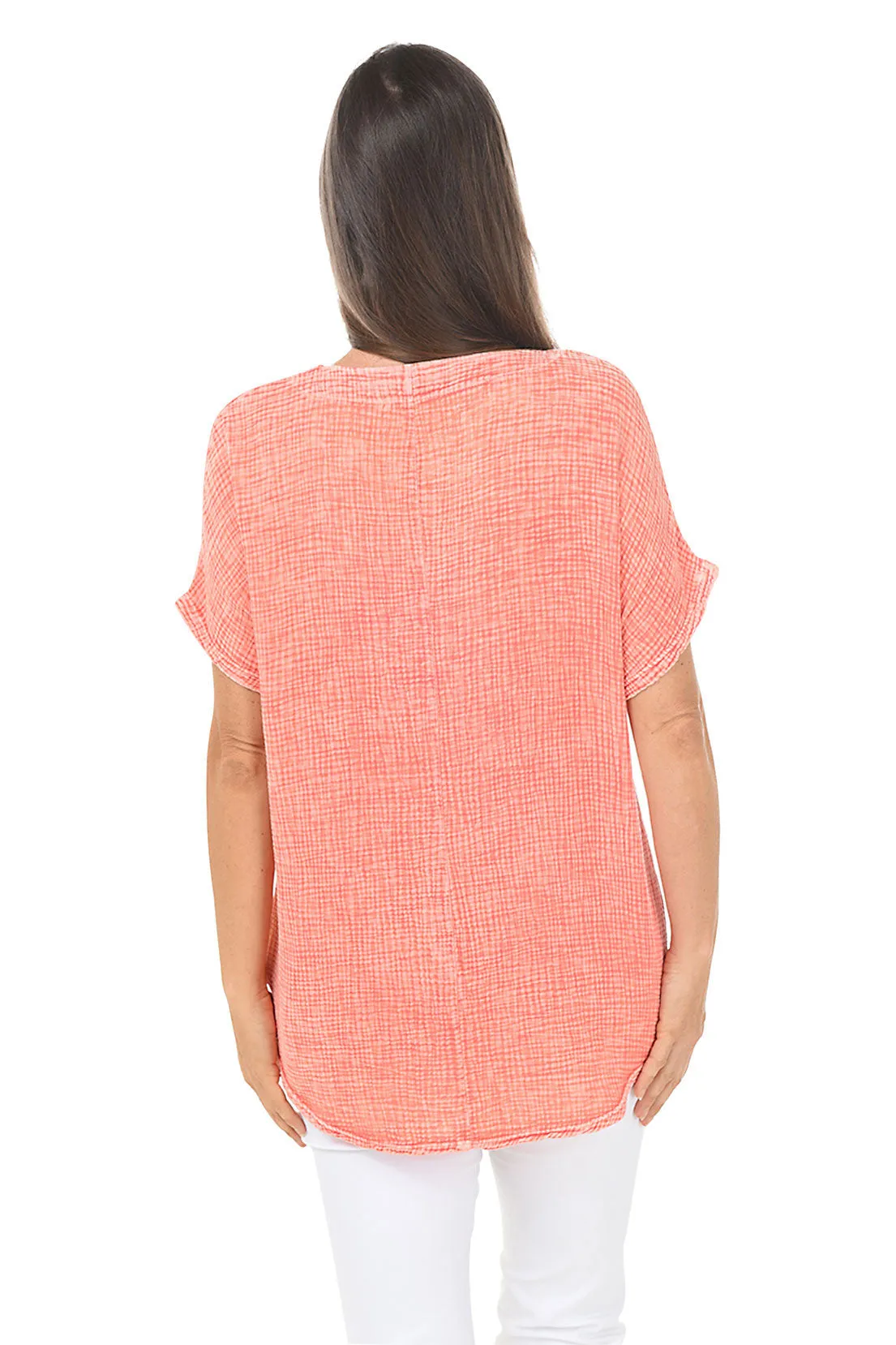 Camelia Bubble Gauze V-Neck Top