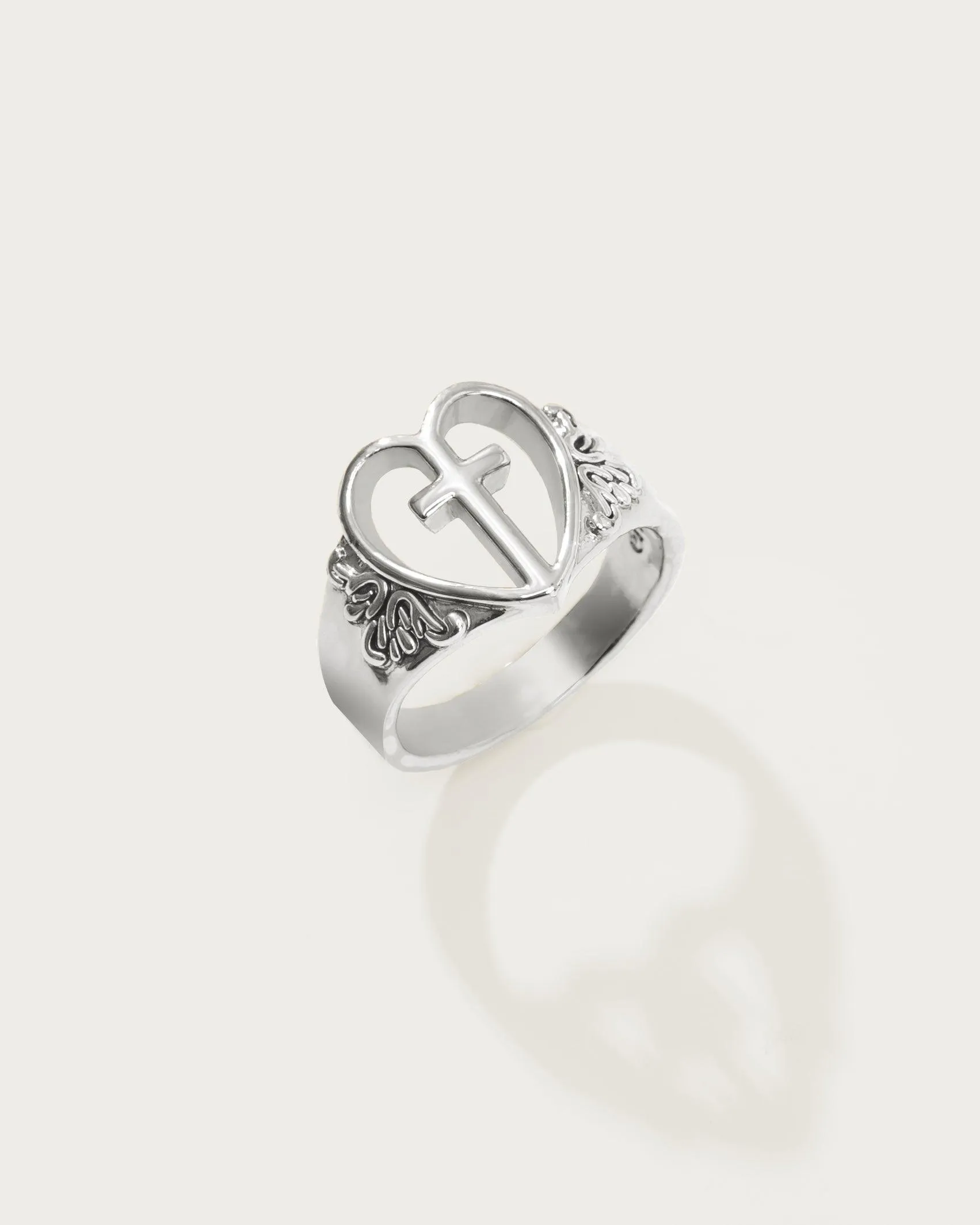 Creda Heart Cross Ring in Silver