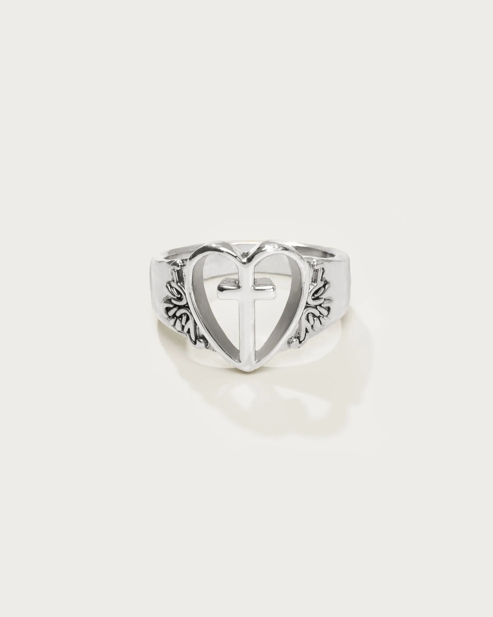 Creda Heart Cross Ring in Silver