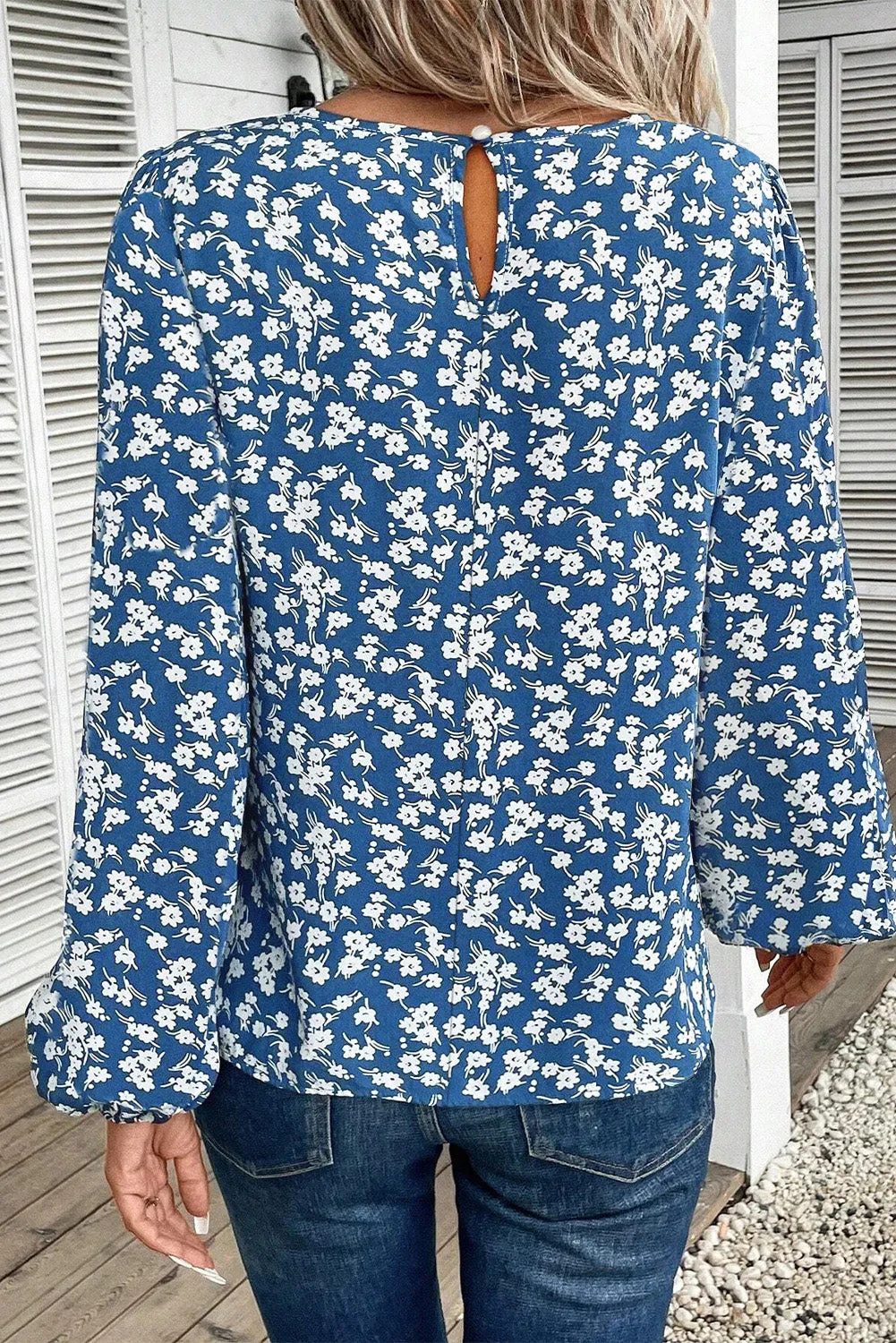 Ditsy Floral Print Lantern Sleeve Blouse