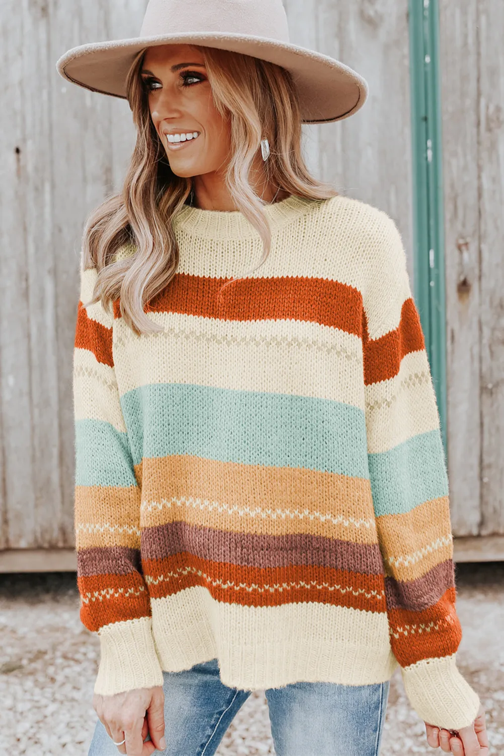 Drop-shoulder Color Block Sweater