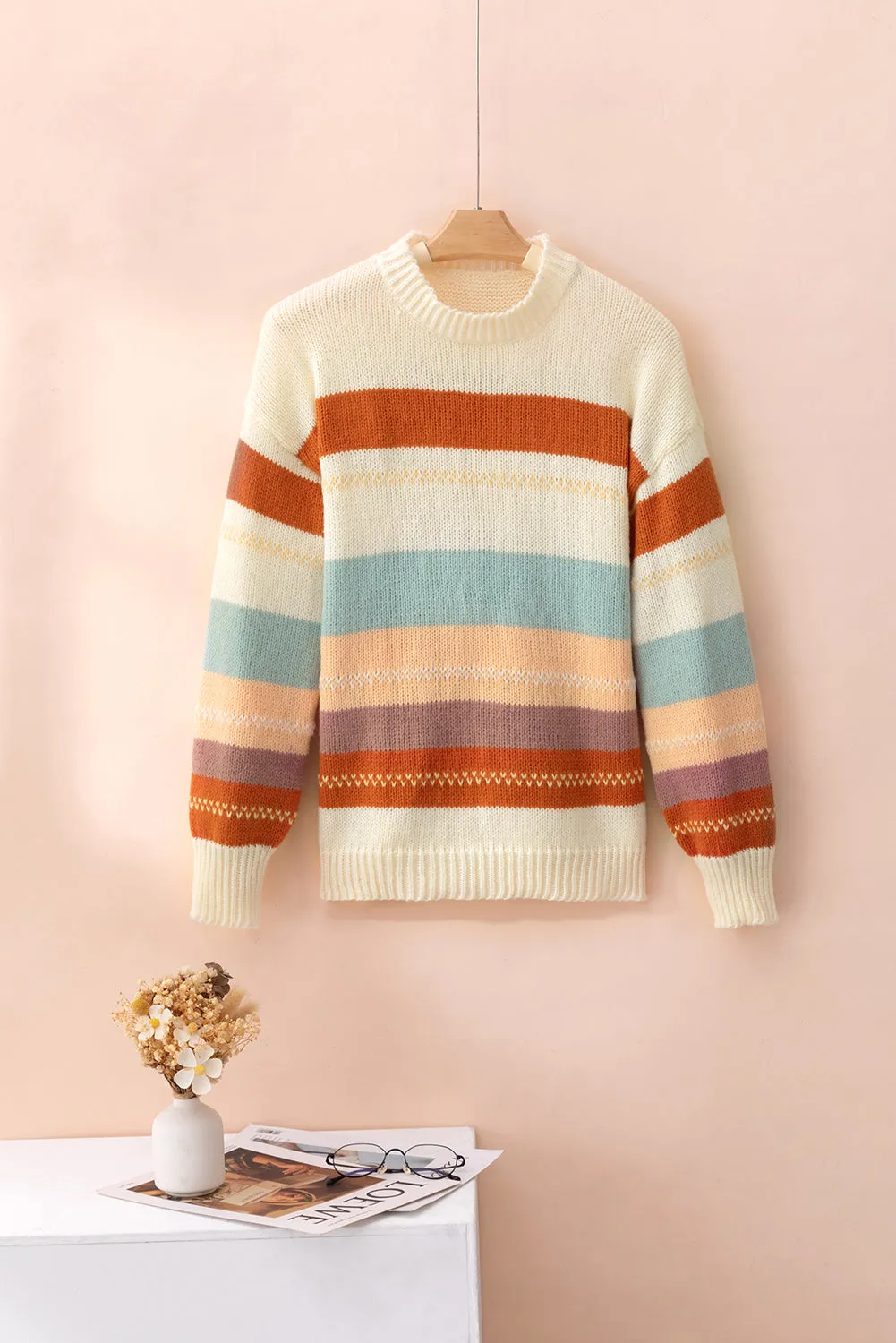 Drop-shoulder Color Block Sweater