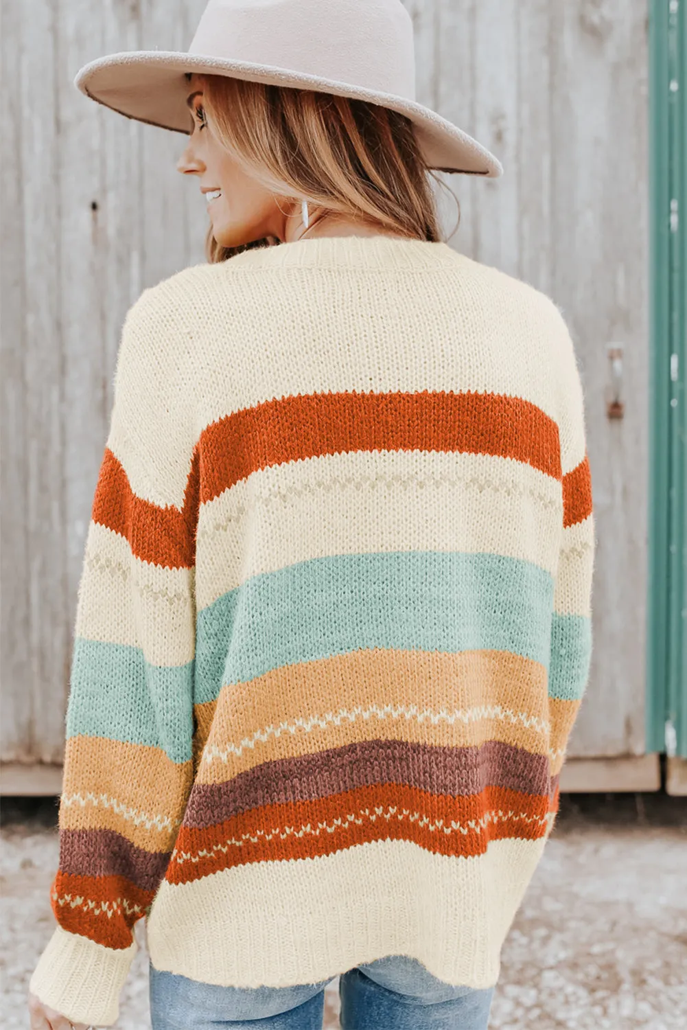 Drop-shoulder Color Block Sweater