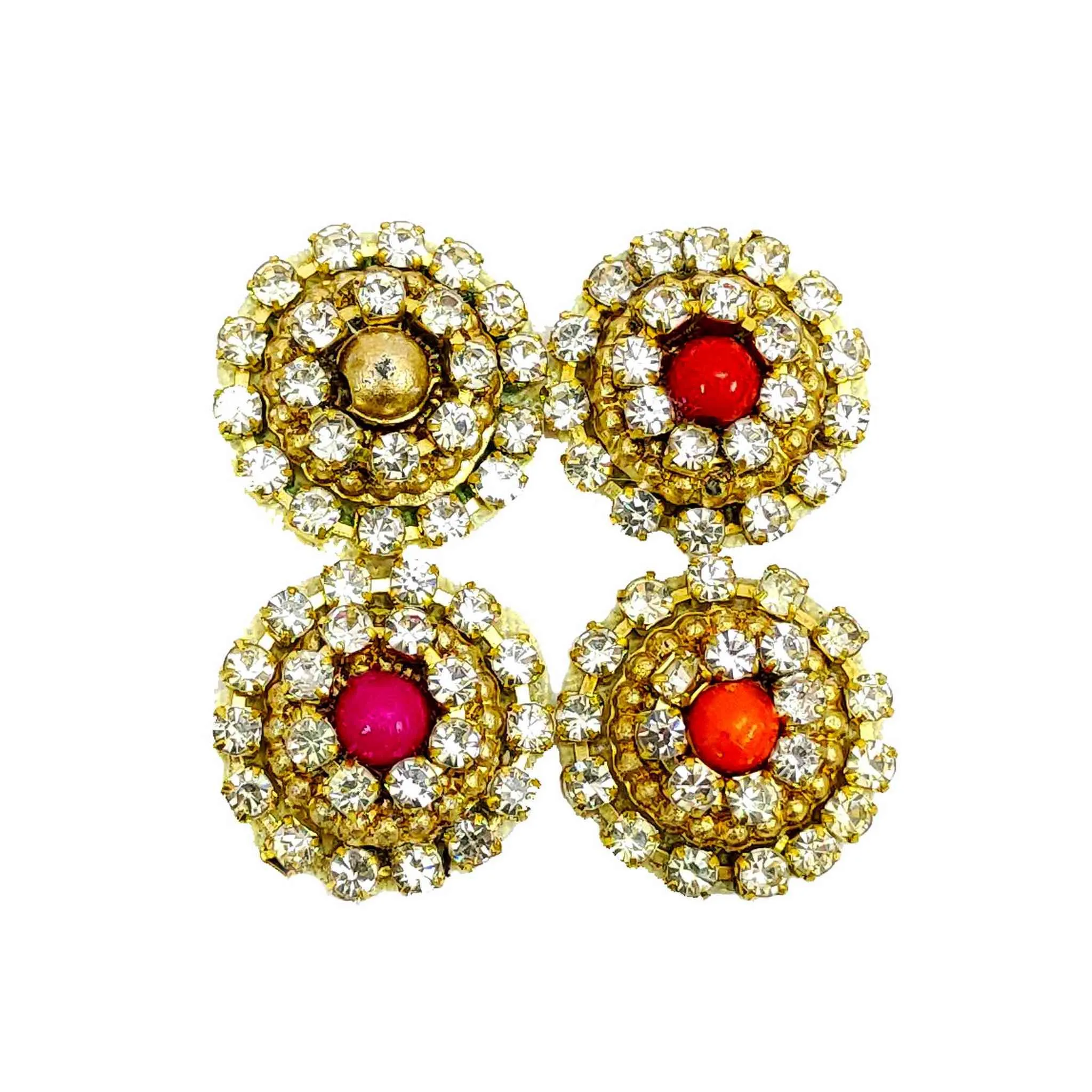 Elegant Gold Applique with Sparkling Crystals and Central Colored Gem - 11220