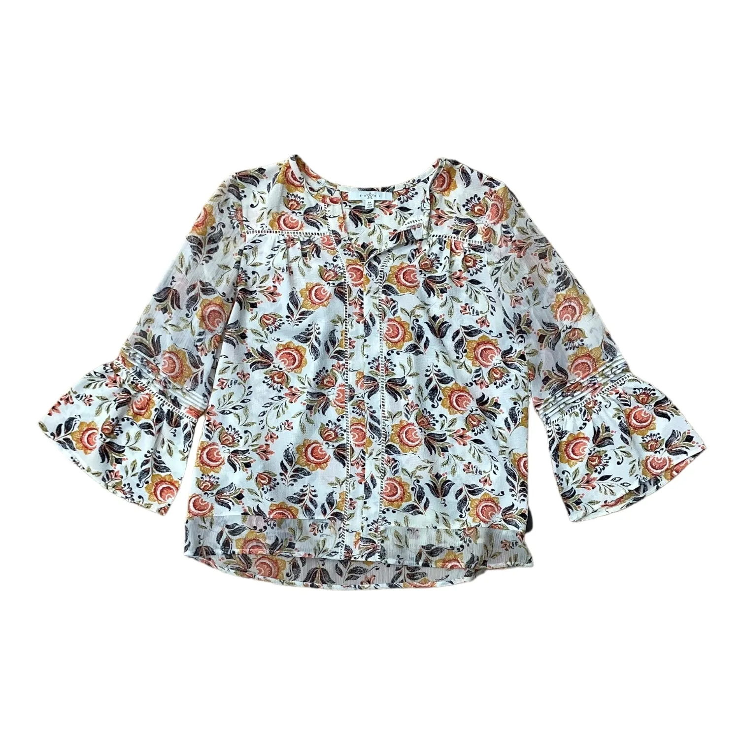 Floral Print Blouse Long Sleeve Fever, Size M