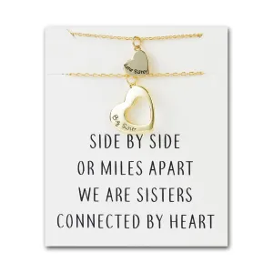 Gold Plated Big Sister and Little Sister Necklace Set with Quote Card