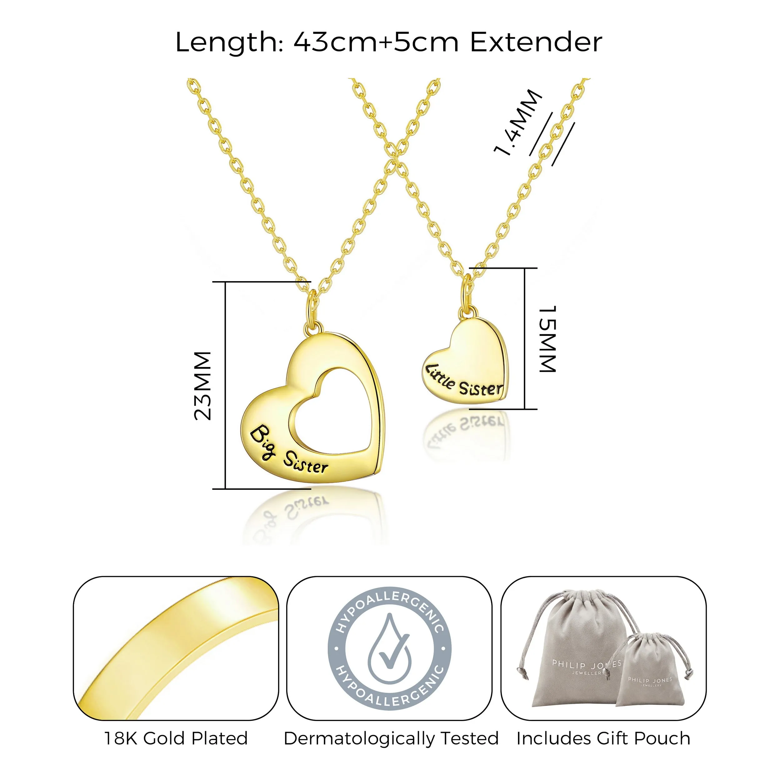 Gold Plated Big Sister and Little Sister Necklace Set