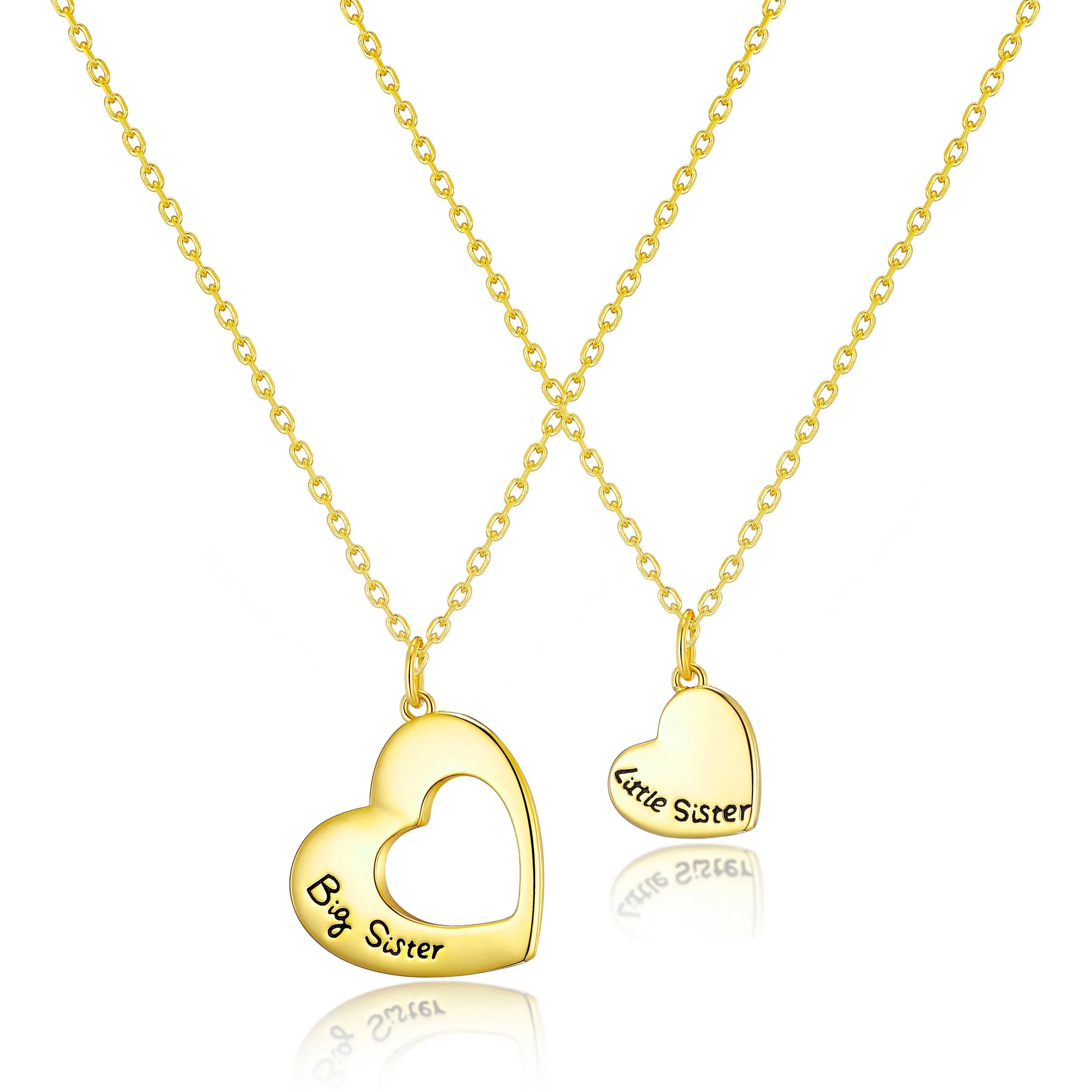 Gold Plated Big Sister and Little Sister Necklace Set