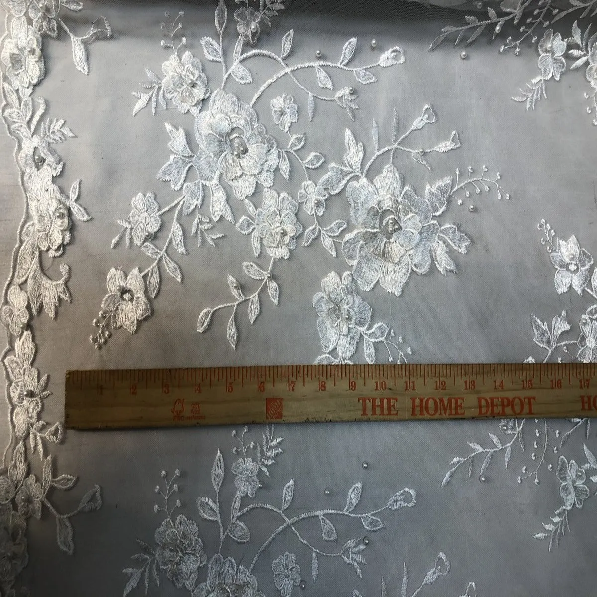 Gold Rouley 3D Pearl Floral Embroidered Lace Fabric