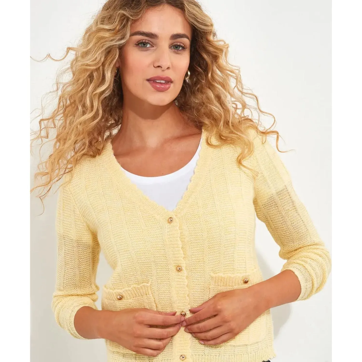 Joe Browns 16 Yellow Lula V-Neck Cardigan