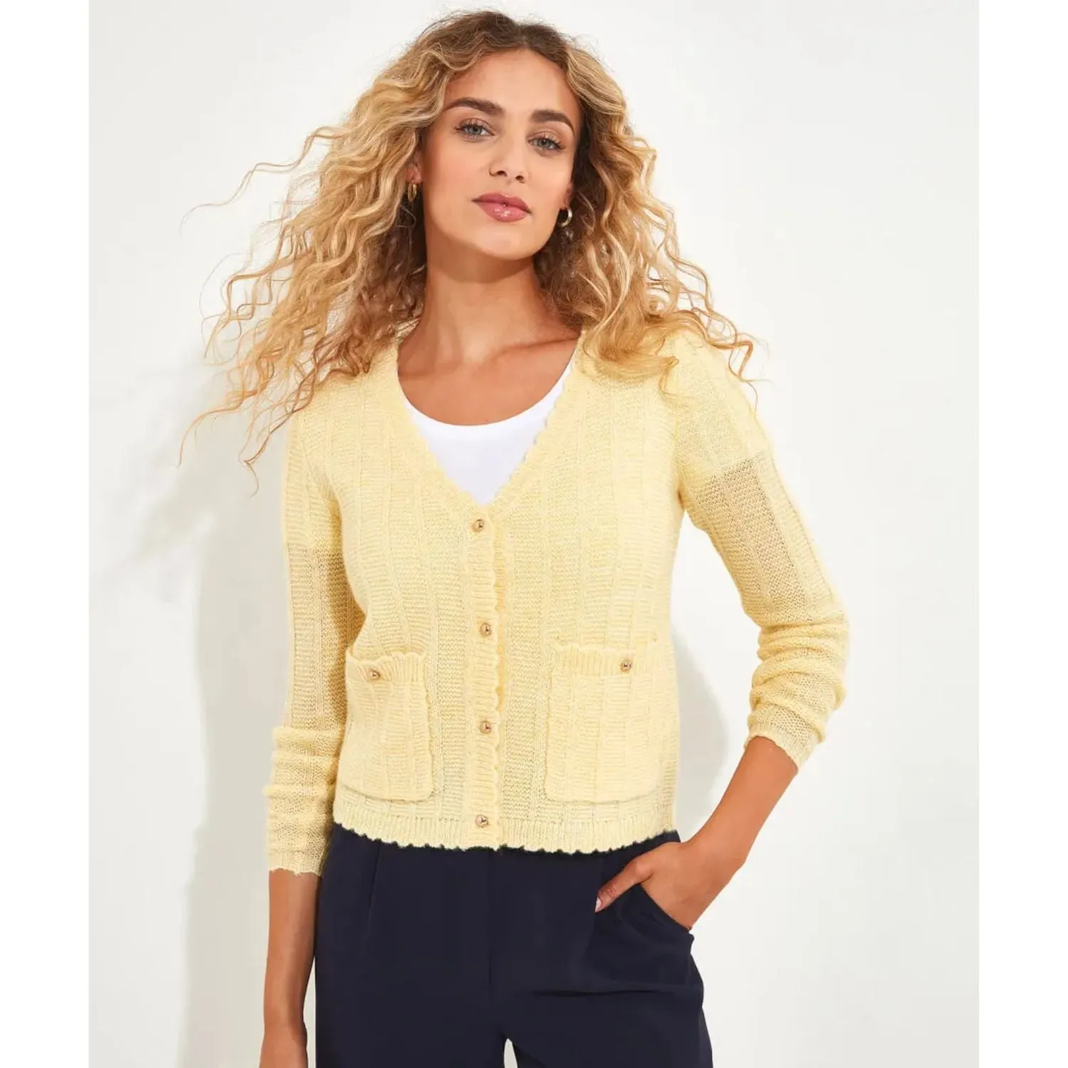 Joe Browns 16 Yellow Lula V-Neck Cardigan