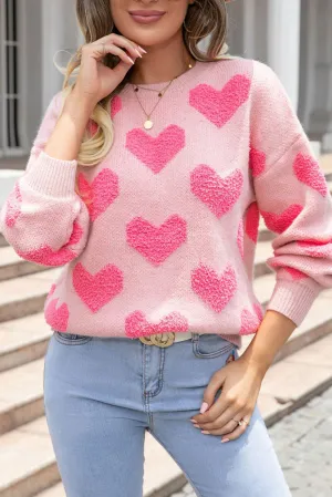 Light Pink Valentine's Day Heart Jacquard Knit Sweater