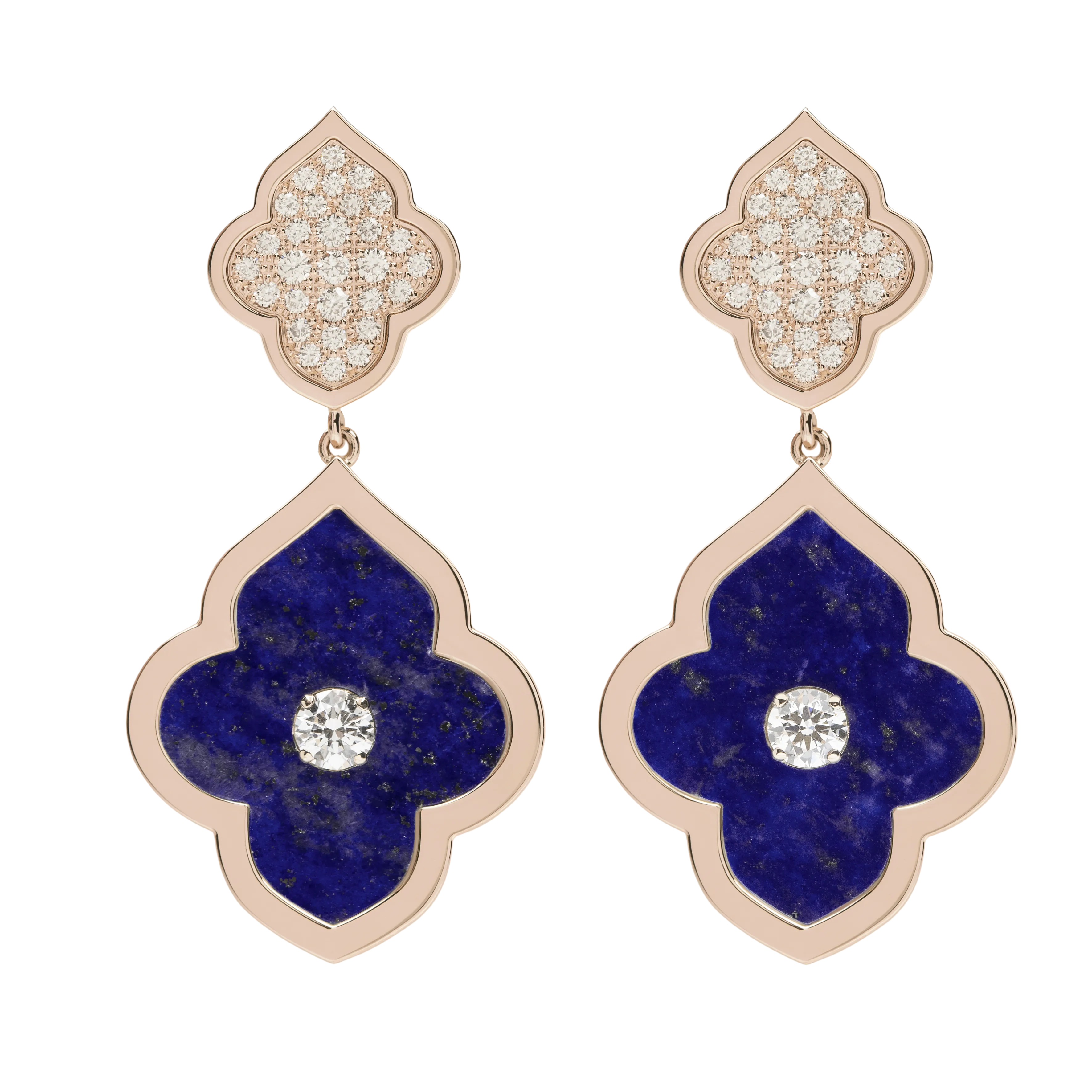 LUCE COLOUR - EARRINGS PENDANT ROSE GOLD PAVE LAPIS LAZULI & 2 DIAMONDS S-M