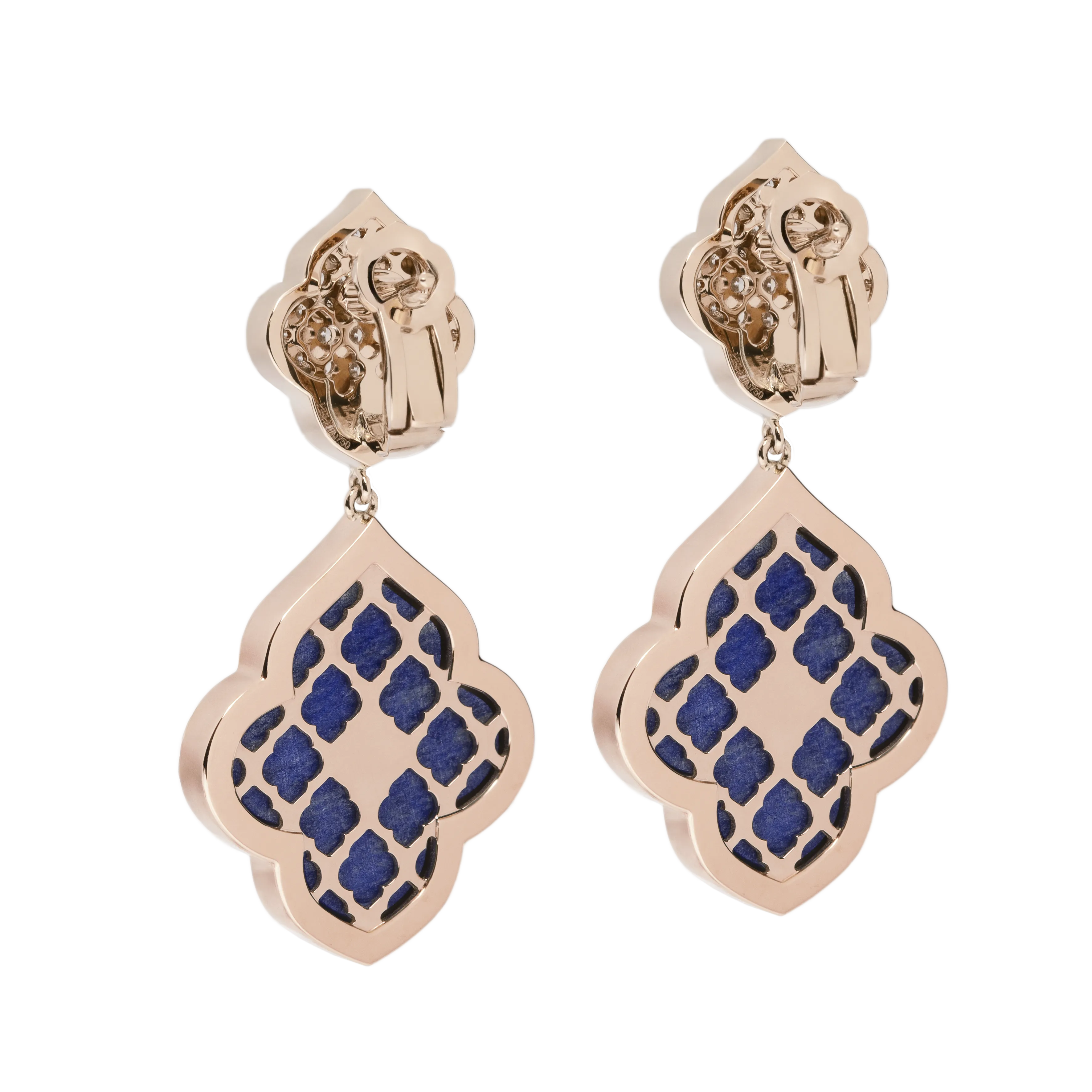 LUCE COLOUR - EARRINGS PENDANT ROSE GOLD PAVE LAPIS LAZULI & 2 DIAMONDS S-M