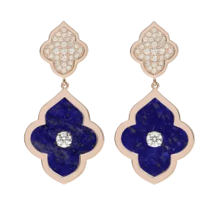 LUCE COLOUR - EARRINGS PENDANT ROSE GOLD PAVE LAPIS LAZULI & 2 DIAMONDS S-M