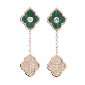 LUCE COLOUR - EARRINGS PENDANT ROSE GOLD PAVE MALACHITE & 2 DIAMONDS S