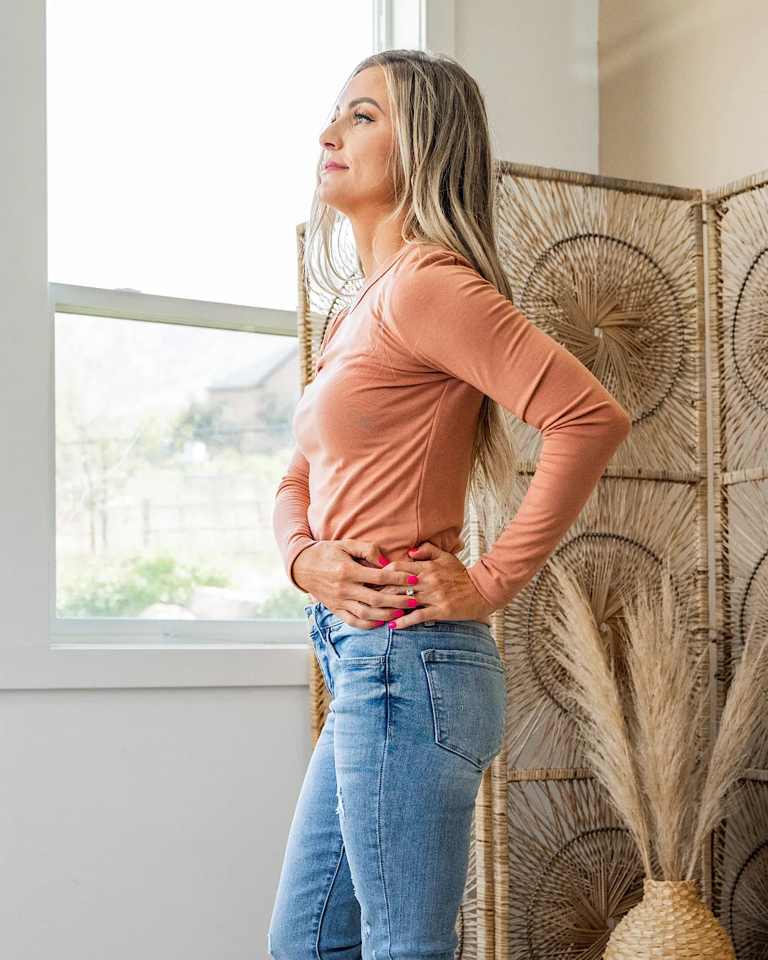 NEW! Elle Long Sleeve Knit Top - Persimmon