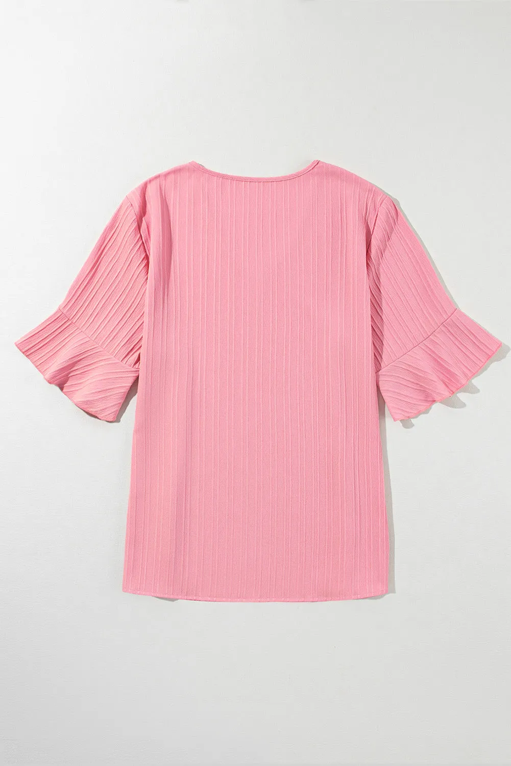 Peach Blossom Ruffled Half Sleeve V Neck Textured in CURY SIZE ONLY