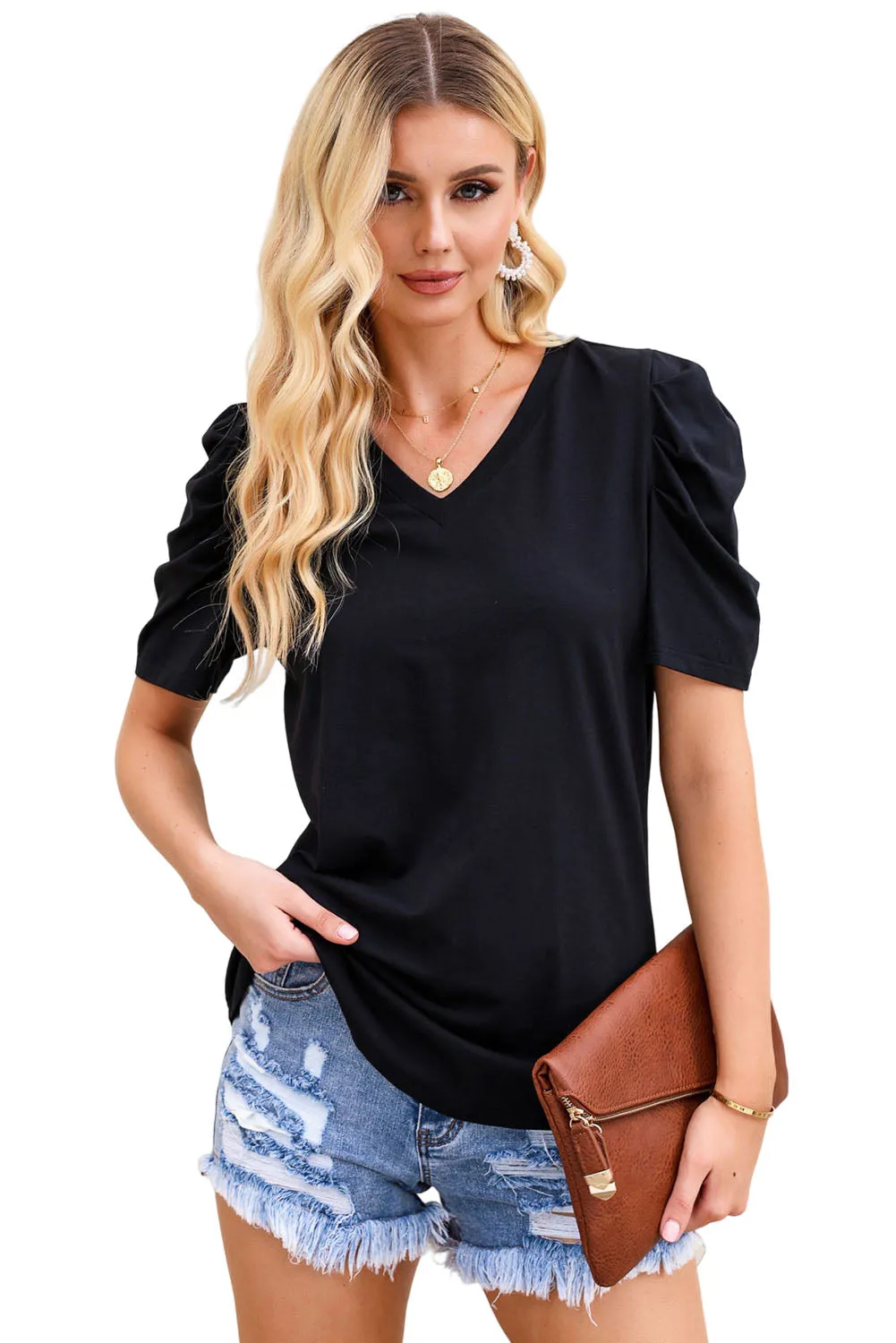 Puff Sleeve V-Neck T-Shirt