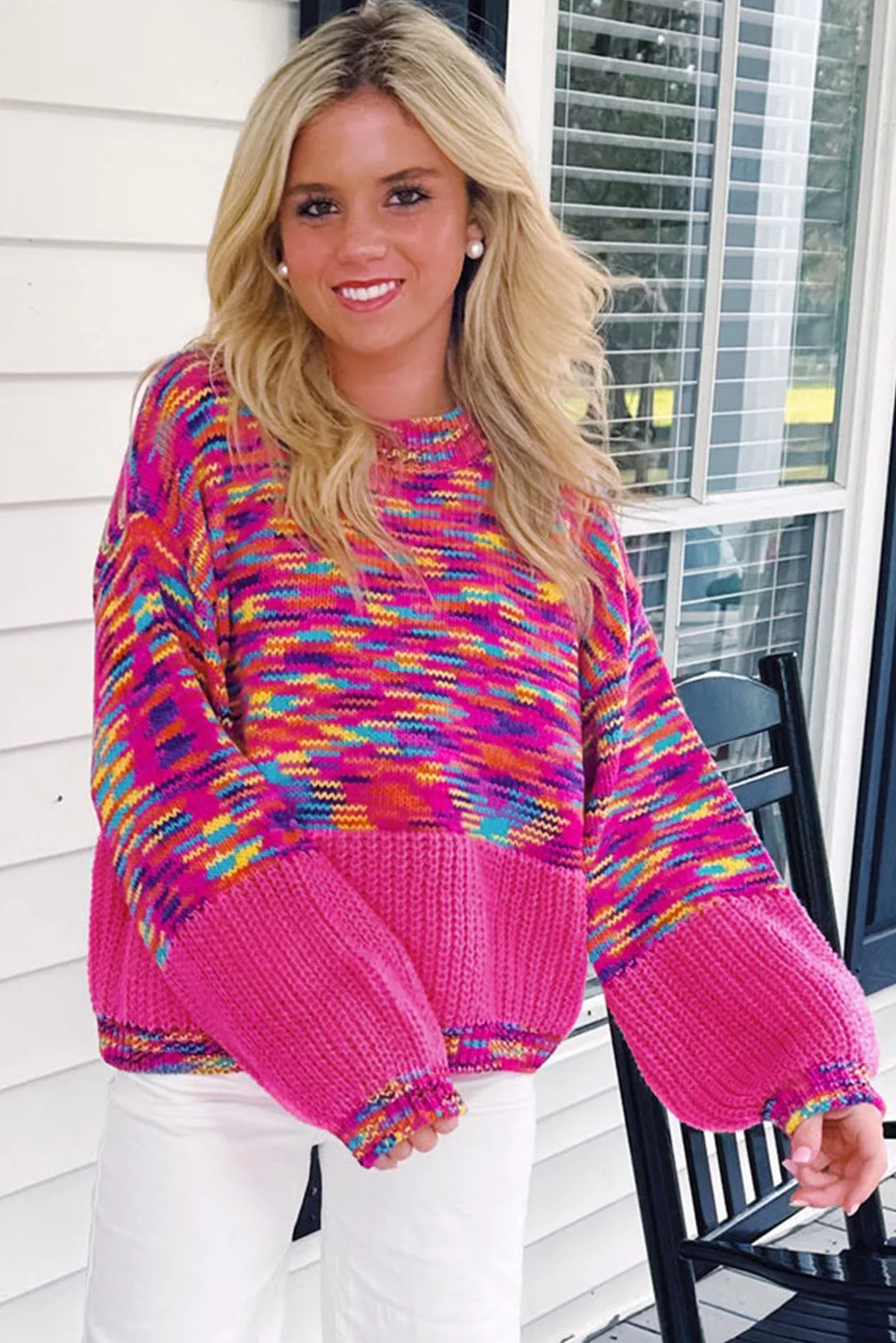 Rainbow Confetti Drop Shoulder Sweater