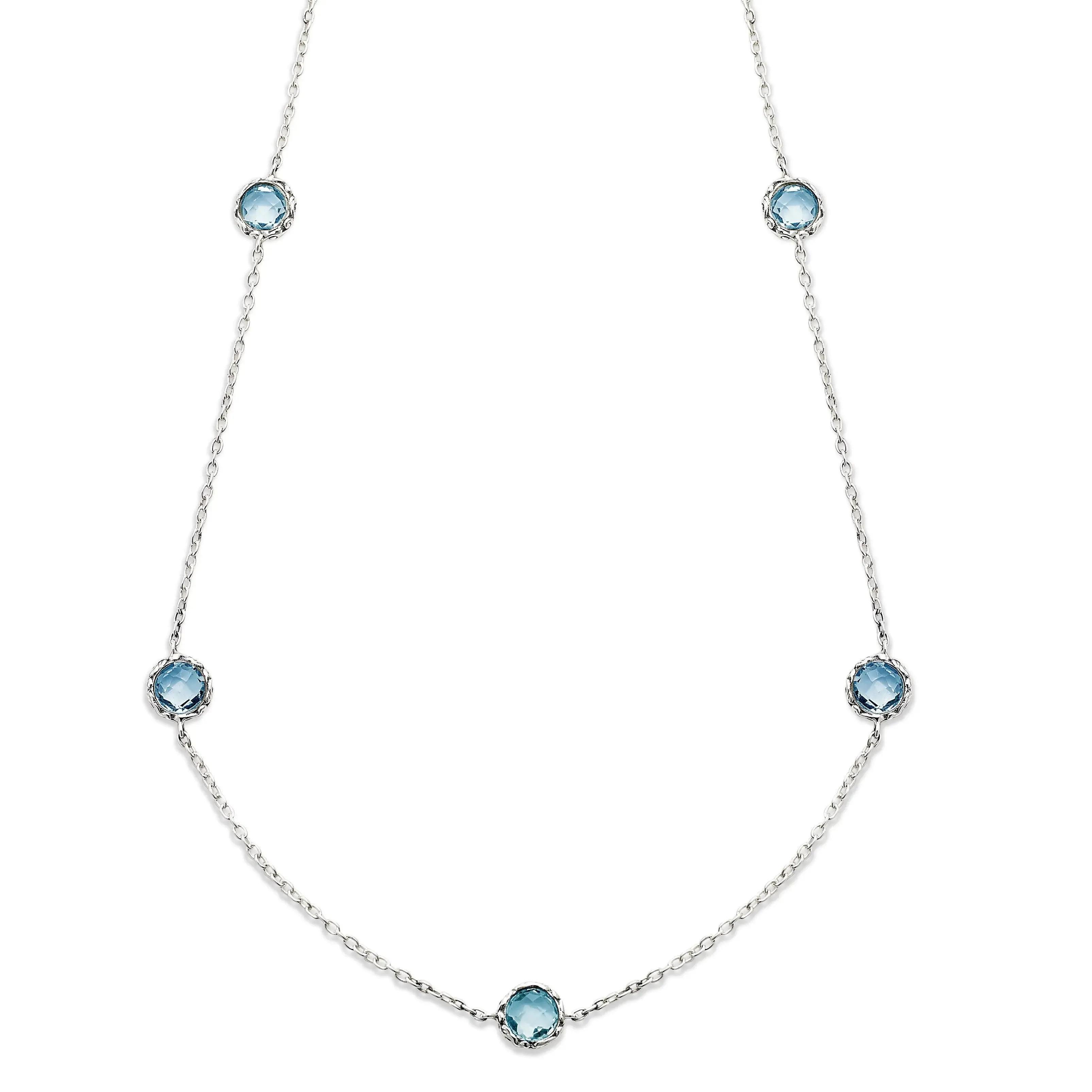 S-Silver Blue Topaz Station Necklace