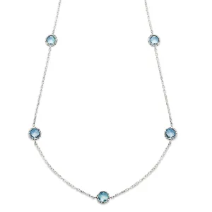 S-Silver Blue Topaz Station Necklace