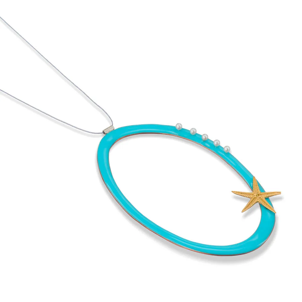 Water sky - casual cord necklace - light blue enamel - silver 925 - gold plated