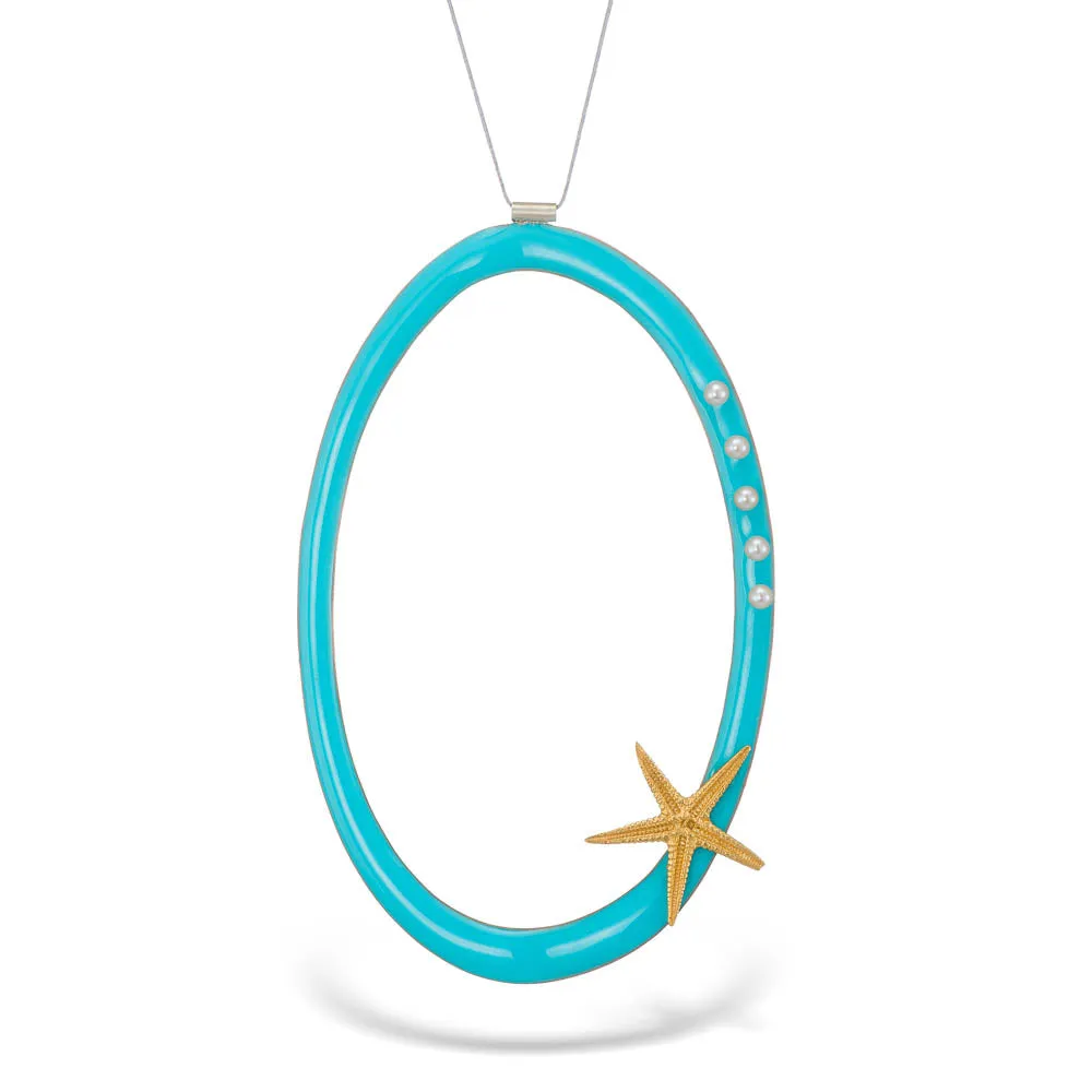 Water sky - casual cord necklace - light blue enamel - silver 925 - gold plated